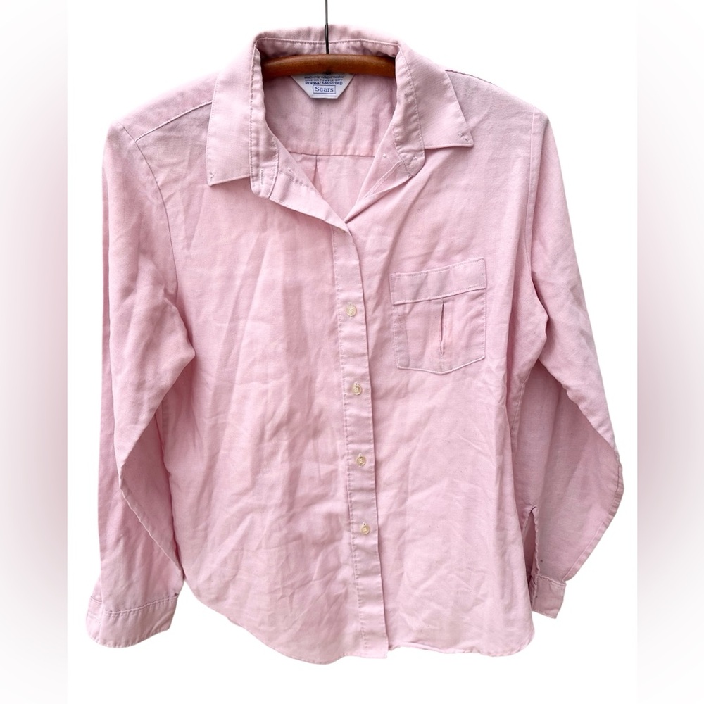 VTG 90s Light Pink Sears Button Up Shirt Women’s Size L